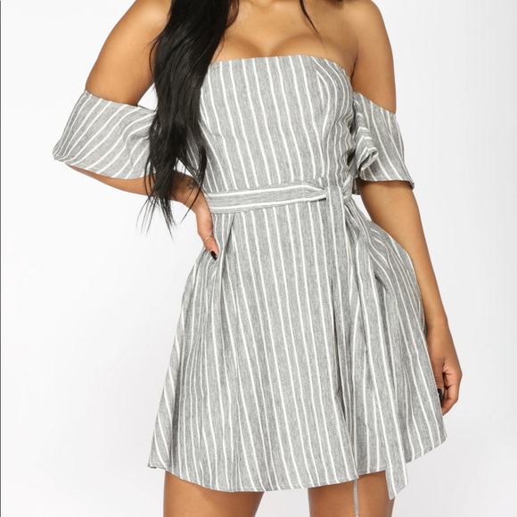 FashionNova Striped Off the Shoulder Dress - Picture 1 of 9